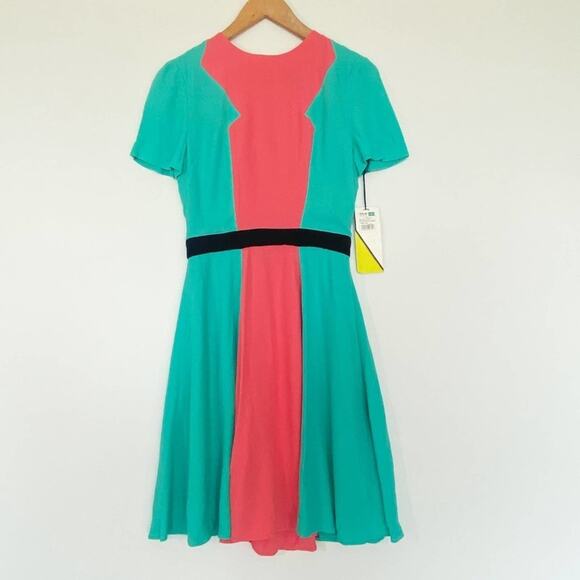 Prabal Gurung for Target Coral & Blue Colorblock Short Sleeve Mini Dress - Picture 2 of 14